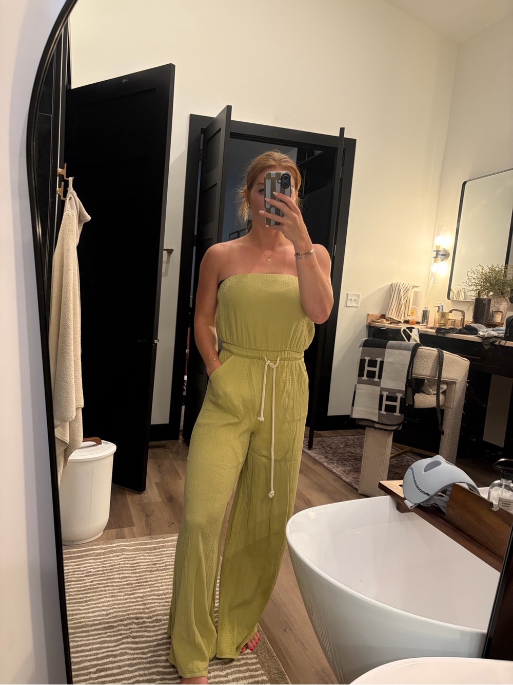 By Together Strapless Wide-Leg Jumpsuit in Lime Green